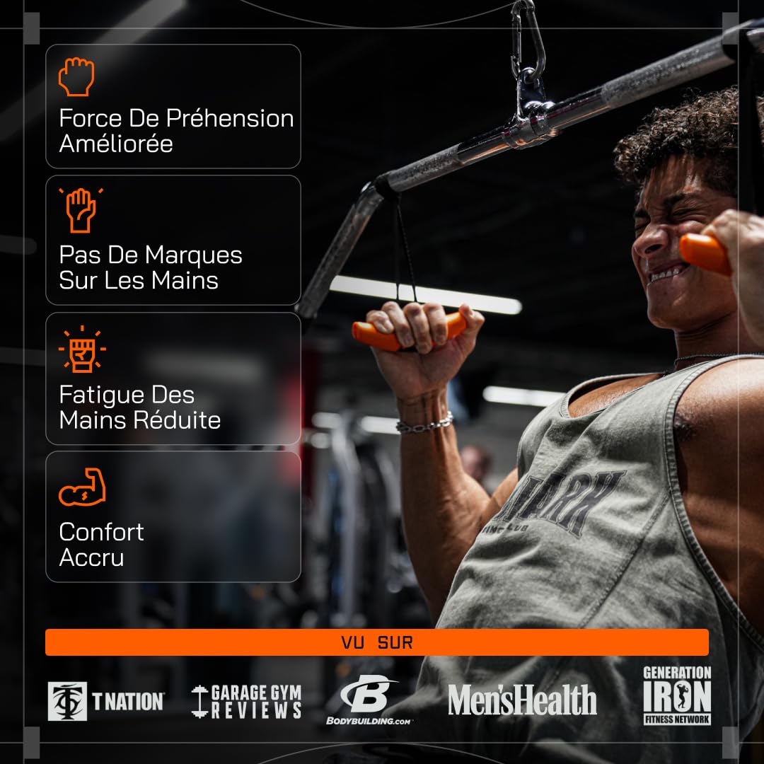 Angles90 Grips - Poignées Originales pour Traction, Accessoires pour tirage à la poulie, Rowing T-Bar, Machine à câbles, poignée en D, Force de préhension, équipement de Gym, Barre pour dorsaux