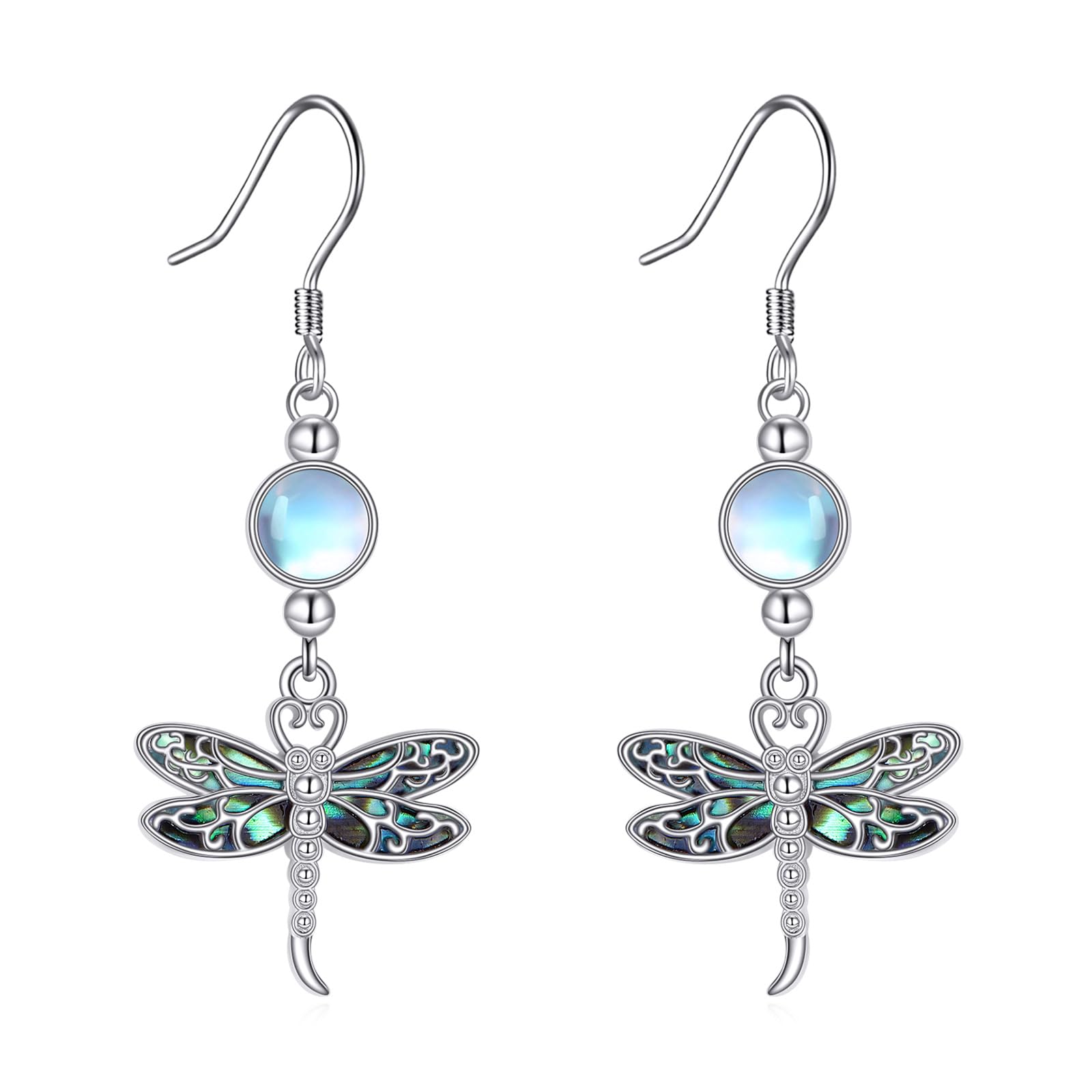 Pendientes de libélula AXELUNA de plata de ley 925 con piedra lunar para mujer, aretes colgantes de libélula estilo boho para mujer