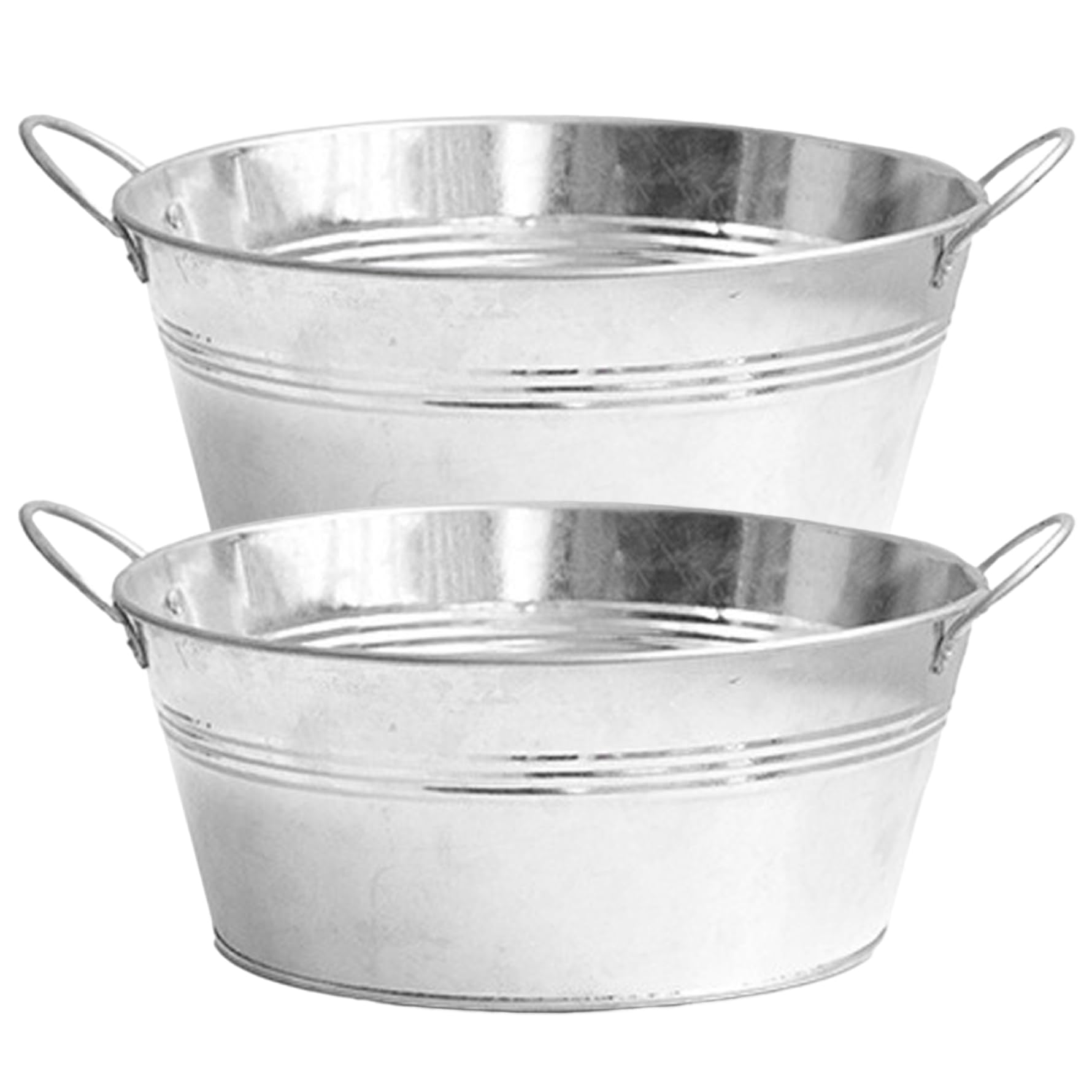Whyzsjnclg 2Pcs Galvanised Planter Large Round Galvanised Tub for Planting Drinks Cooler Ice Bucket, 9.76x4.33 Inch