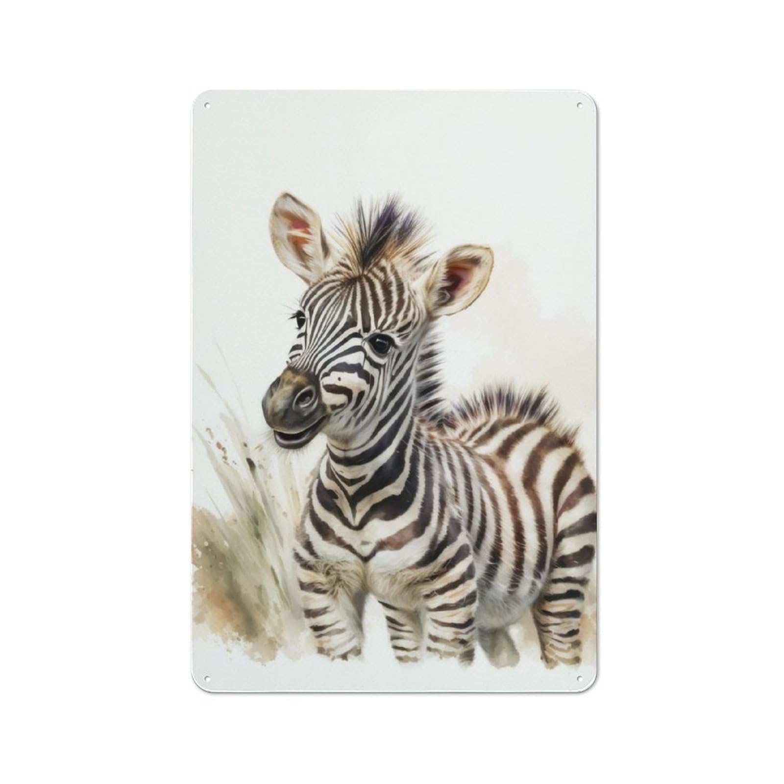 Junmoney Baby Zebra Watercolor Garage Style Decorative Metal Plaque 30X20cm, Garage Wall Decor For Workshop, Basement, Shed Or Games Room