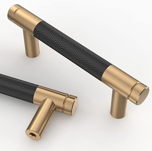 Asidrama - Paquete de 10 tiradores para gabinete de 3 pulgadas (76mm) de color negro mate y bronce champán, manijas estriadas para gabinete,