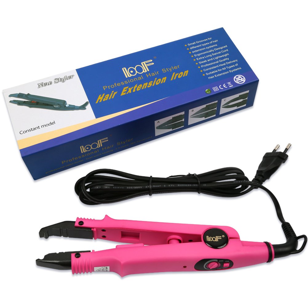 Qliver Plancha de Calor Profesional para la Extensión del Pelo de Las Extensiones de Cabello de Hierro (Rosa)
