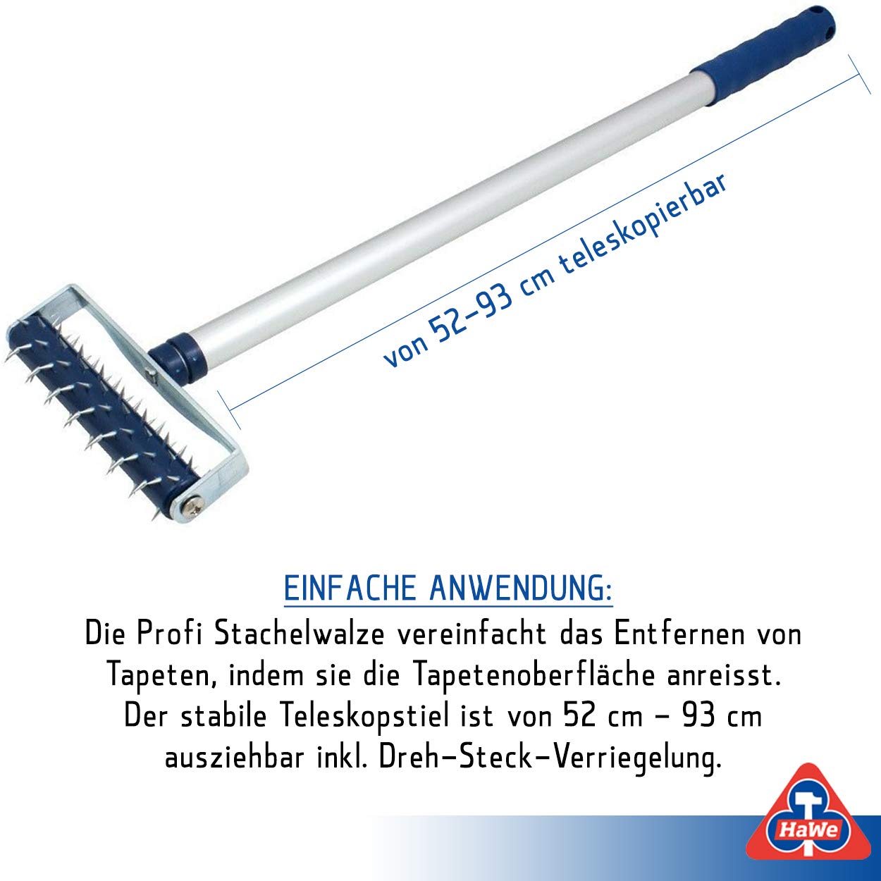 HaWe Profi Tapeten Stachelwalze mit Teleskopstiel 52-93 cm
