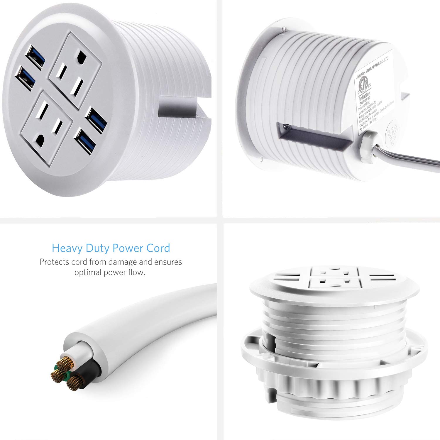 Enchufe Retráctil De Encimera Con Carga Inalámbrica 15W – 3 Tomas, 2 USB Y USB-C, Diámetro 110mm, Para Cocina Y Oficina