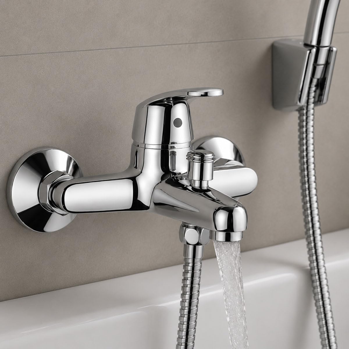 Yellowshop - Miscelatore bagno completo rubinetteria Ofelia lavabo bidet vasca e doccia incasso ed esterno in ottone cromato flessibile inox piletta Made in Italy (Gruppo vasca)