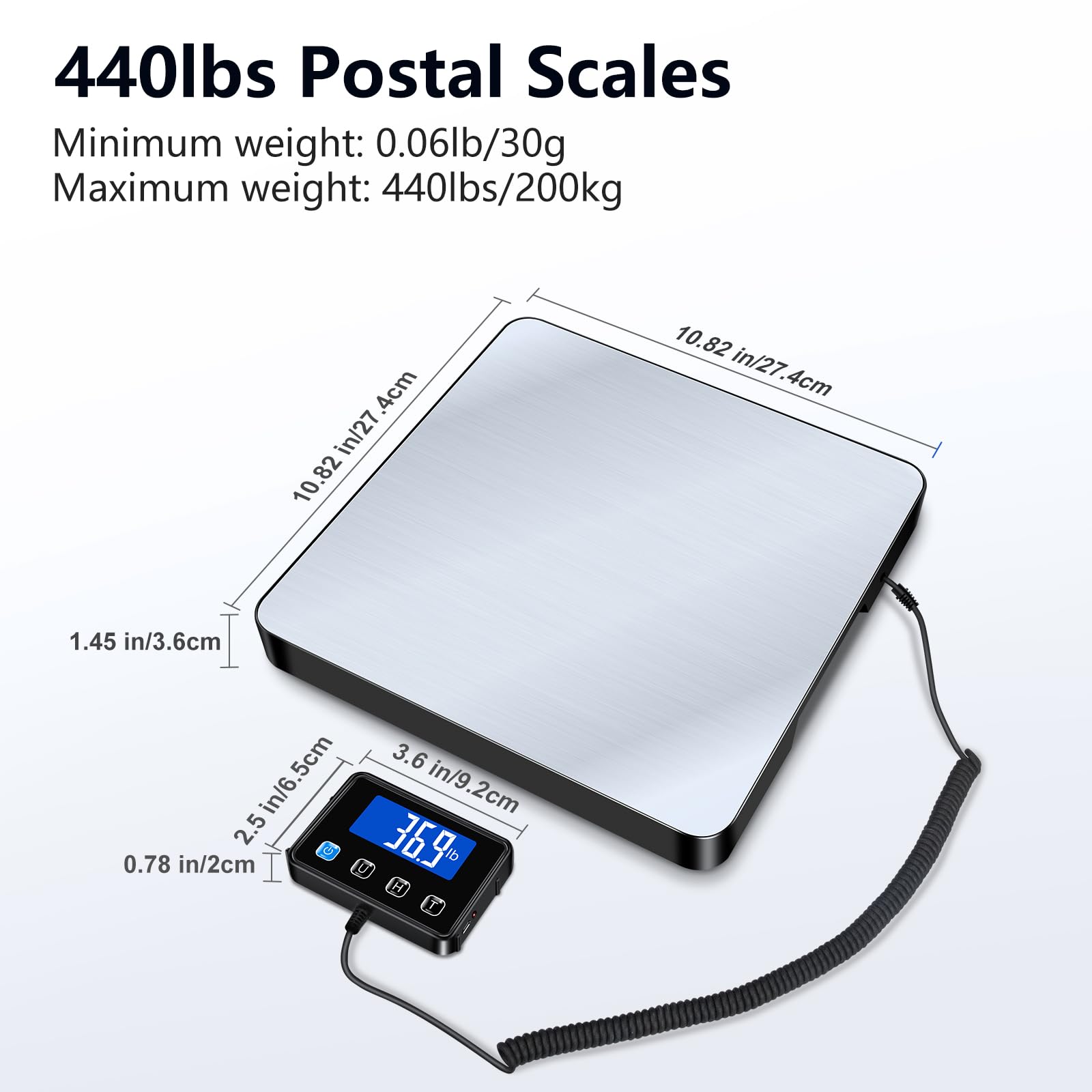 Postal Scales, 440lbs/200kgLCD Display Parcel Scales With Hold And Tare Function, High Precision Parcel Weighing Scale For Luggage, Package, Warehouse, 2 AAA Batteries And Charging Cable Include