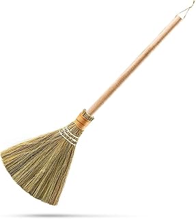 Natural Whisk Sweeping Hand Handle Broom - Vietnamese Straw Soft Broom for Cleaning Dustpan Indoor - Outdoor - Decorative Brooms - Wooden Handle - 9.84'' Width, 27.55" Length
