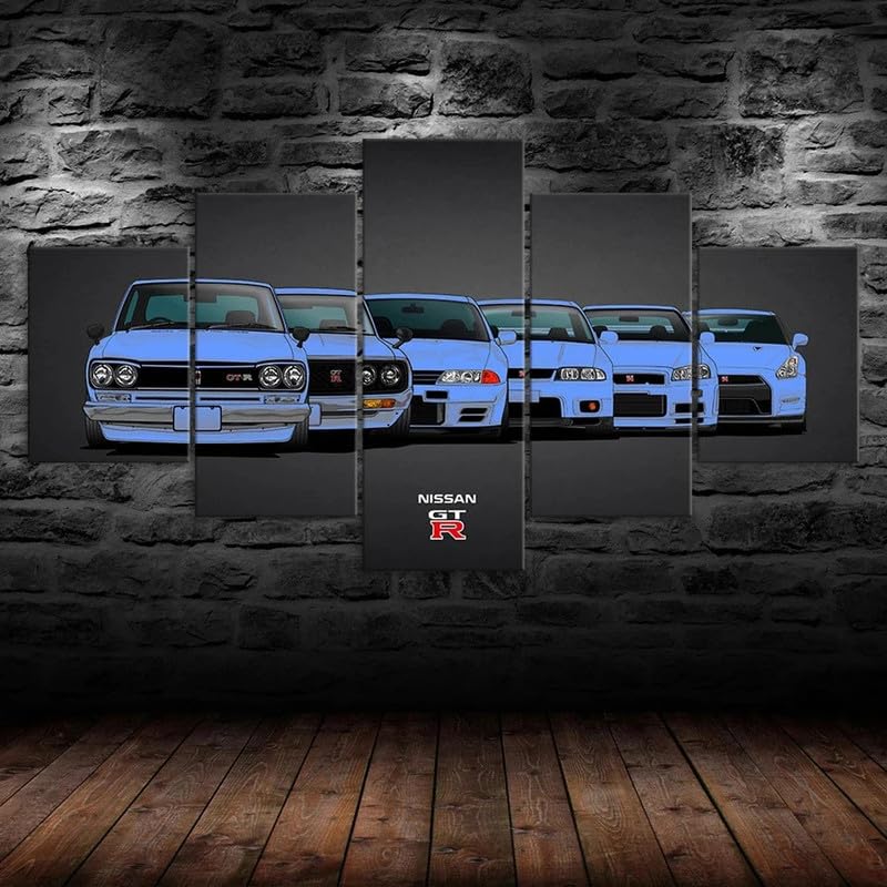 RAPSANI Mural 5 Piezas Pintura en Lienzo,5 Piezas Cuadros En Lienzos Coche Blue Evolution Modular Moderna 5 Piezas,mural pared salon 3d decorativo pared,Listo para Colgar,gift xxl 100x55cm