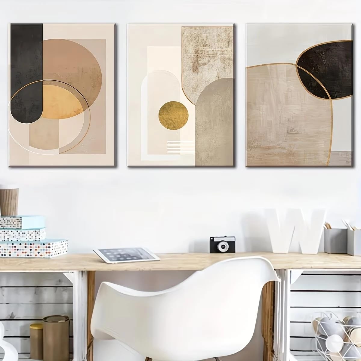 GOSRD Canvas Painting Nordic Abstract Line Geometric Wall Art Print Poster Picture For Living Room,Bedroom Home Decor(60x90cm-3Pcs)