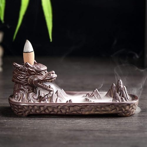 Miniatura 3 de Quemador de incienso de dragón con 10 conos de incienso de reflujo, soportes de incienso en cascada, decoración del hogar, adornos de estatua