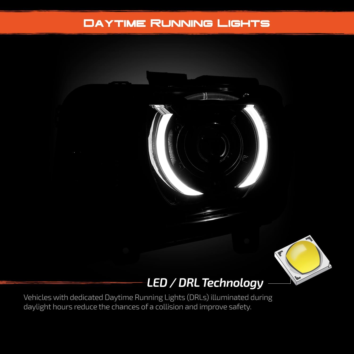 AKKON - Fits 2010-2013 Chevy Camaro [Halogen Upgrade] Projector Black Headlights Pair Left+Right w/LED DRL Tube Running