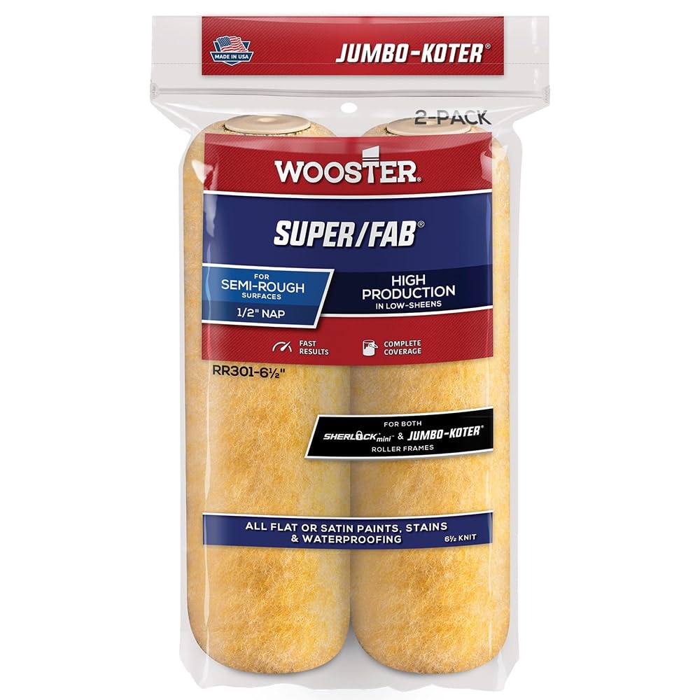 Wooster Brush Rr301-6.5 Jumbo-Koter Super/Fab 1/2-Inch Nap Roller Cover, 6.5-Inch Length, 2-Piece Golden Yellow