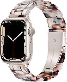 Pleixiu Compatible With iWatch Band 38mm 40mm 41mm 42mm 44mm 45mm 49mm Lightweight Resin With Stainless Steel Buckle For Apple Watch Ultra Series 8 Series 7 Series SE 6 5 4 3 2 1 Women-Tortoise Flower for Starlight