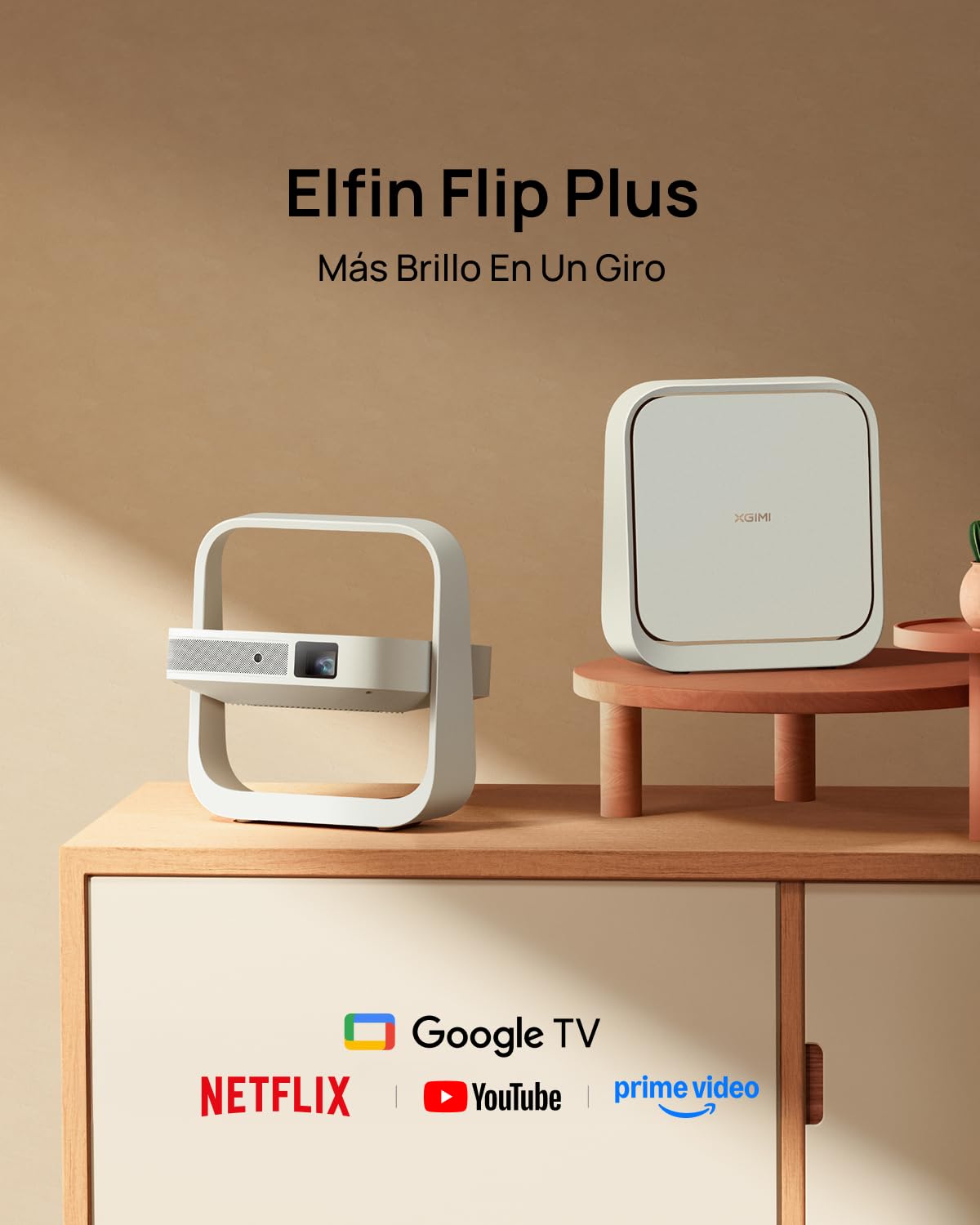 XGIMI Elfin Flip Plus Proyector Portátil, 500 Lúmenes ISO, Rotación de 150° | Google TV con Netflix Oficial para Cine en Casa, Contraste 4000:1, Diseño Ultra Delgado, Autoenfoque ISA y Altavoces