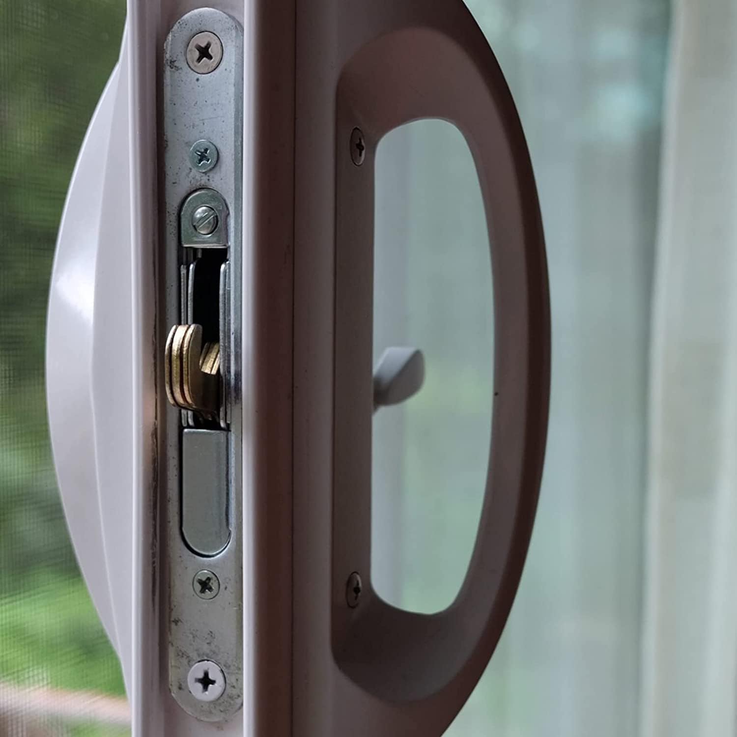 HauSun Mortise Lock with 45 Degree Keyway and Round Faceplate,Adjustable,Spring-Loaded Hook Latch Replacement for Sliding Patio Doors Constructed of Wood, Aluminum and Vinyl, 4-5/8"