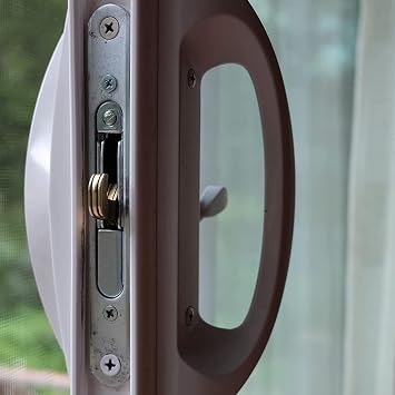 HauSun Mortise Lock with 45 Degree Keyway and Round Faceplate,Adjustable,Spring-Loaded Hook Latch Replacement for Sliding Patio Doors Constructed of Wood, Aluminum and Vinyl, 4-5/8