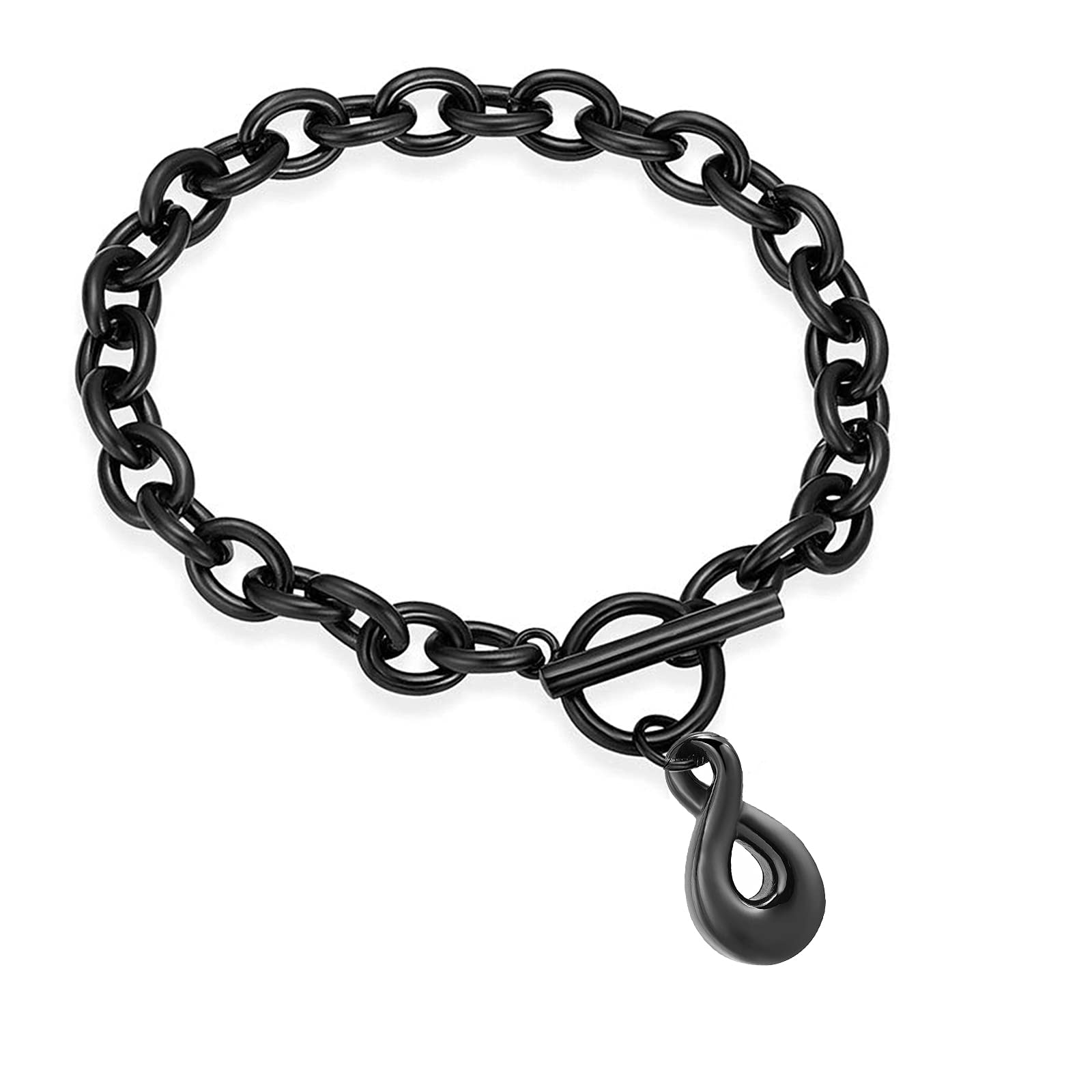 LYGBAOFUL 22cm biżuteria do kremacji urna na popiół-bransoletki ze stali nierdzewnej na popiół dla zwierząt/ludzkich popiołów pamiątkowa biżuteria pamiątkowa czarny