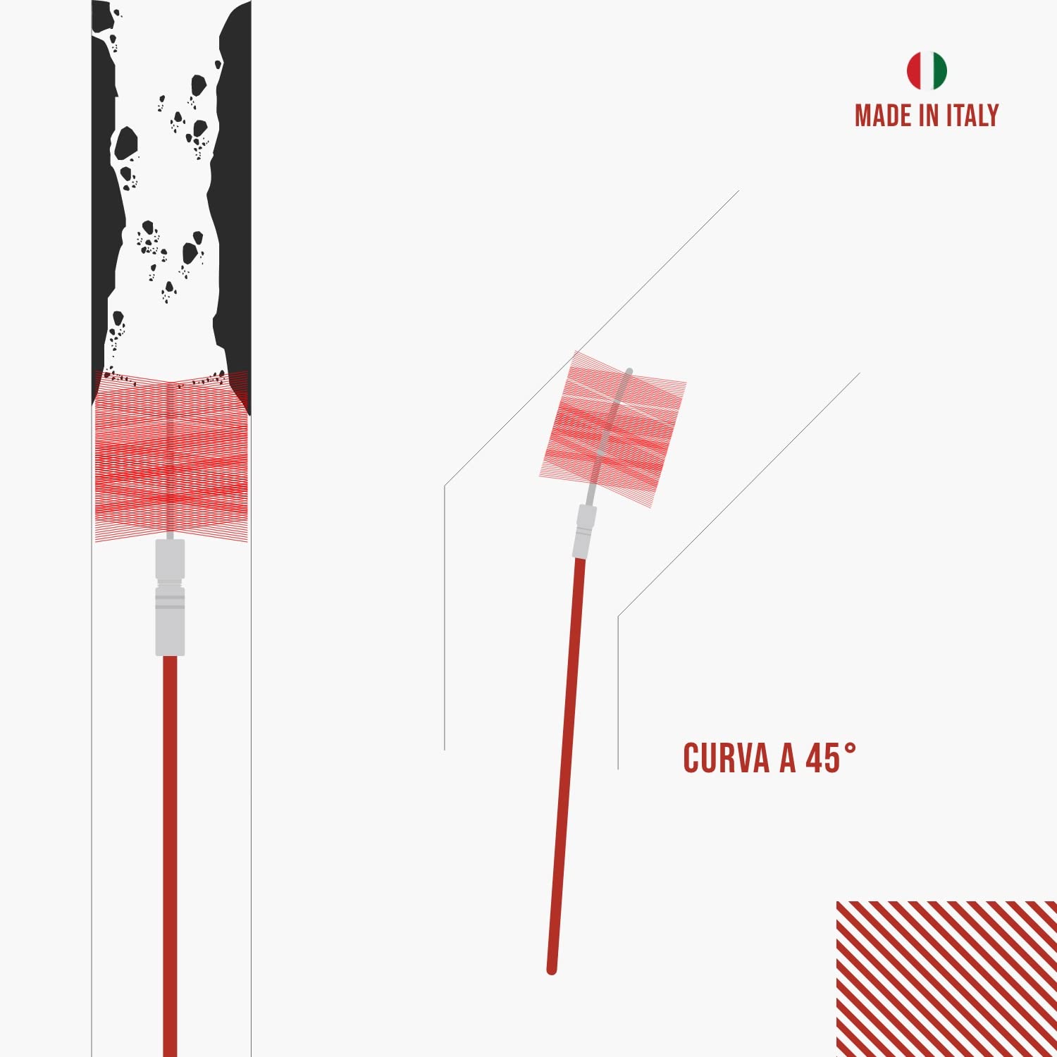 BARETTO Fireplace and Flue Cleaning Kit Ø 250 mm | Nylon Brush | 6 m Poles with 45° Curvature | Soot Removal, Chimney Sweep | Multipurpose Brush and Brush - 5