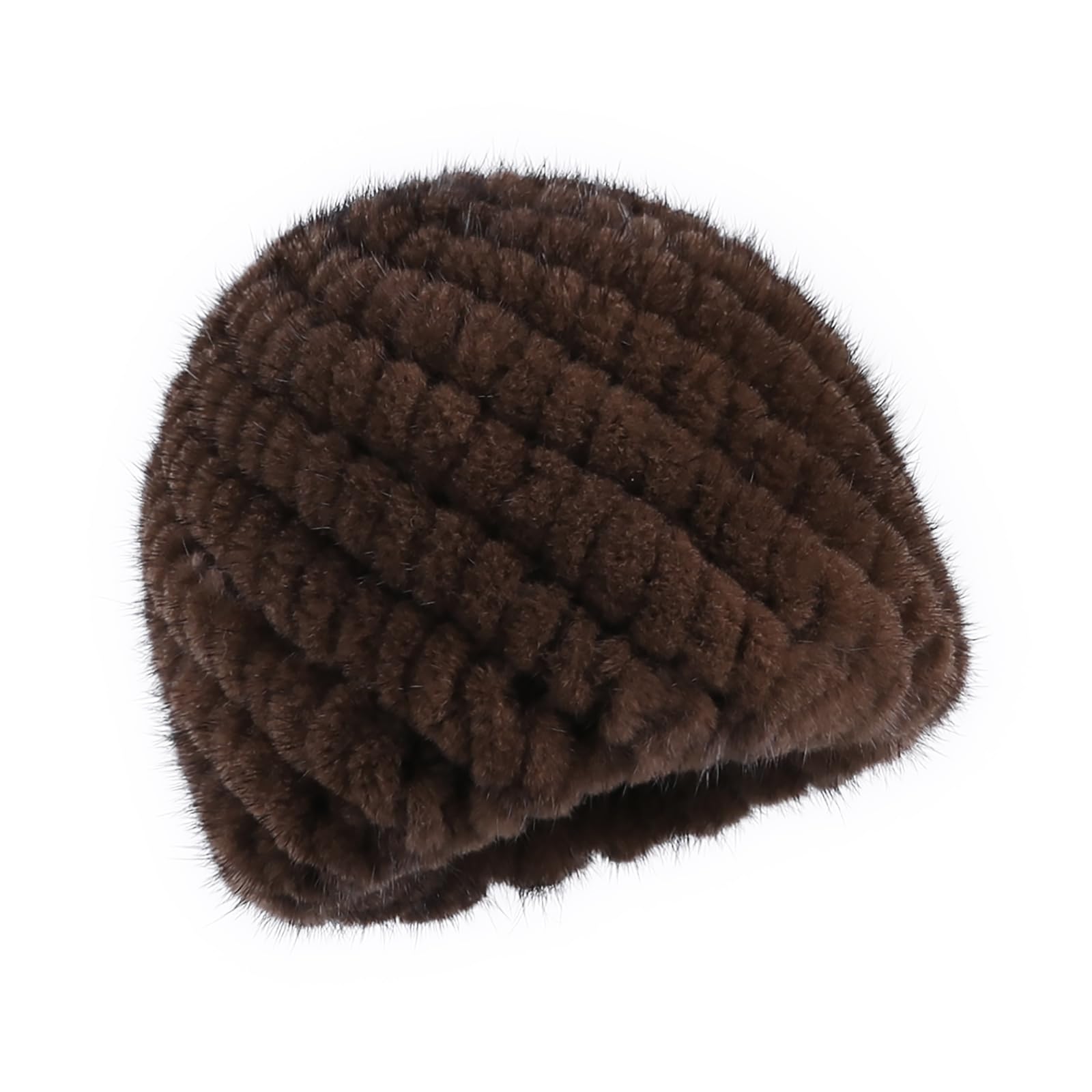 BOONJOVIA Women's Winter Beanie Hat 100% Mink Fur Textile Knitted Hats (US, Alpha, One Size, Brown)