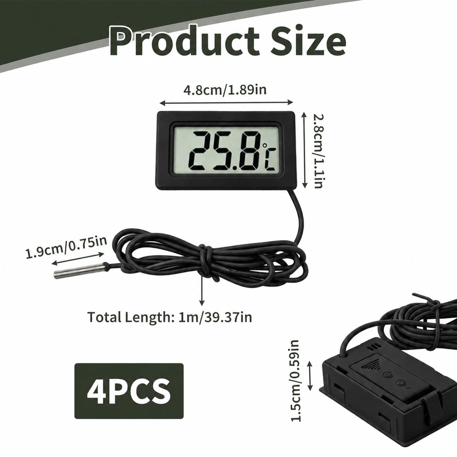 Digitales LCD-Digital-Thermometer mit externer Sonde, wasserdicht, für Kühlschrank, Gefrierschrank, Aquarium und andere Anwendungen, integriertes Thermo-Hygrometer, Temperaturbereich -50 °C bis 110 °C