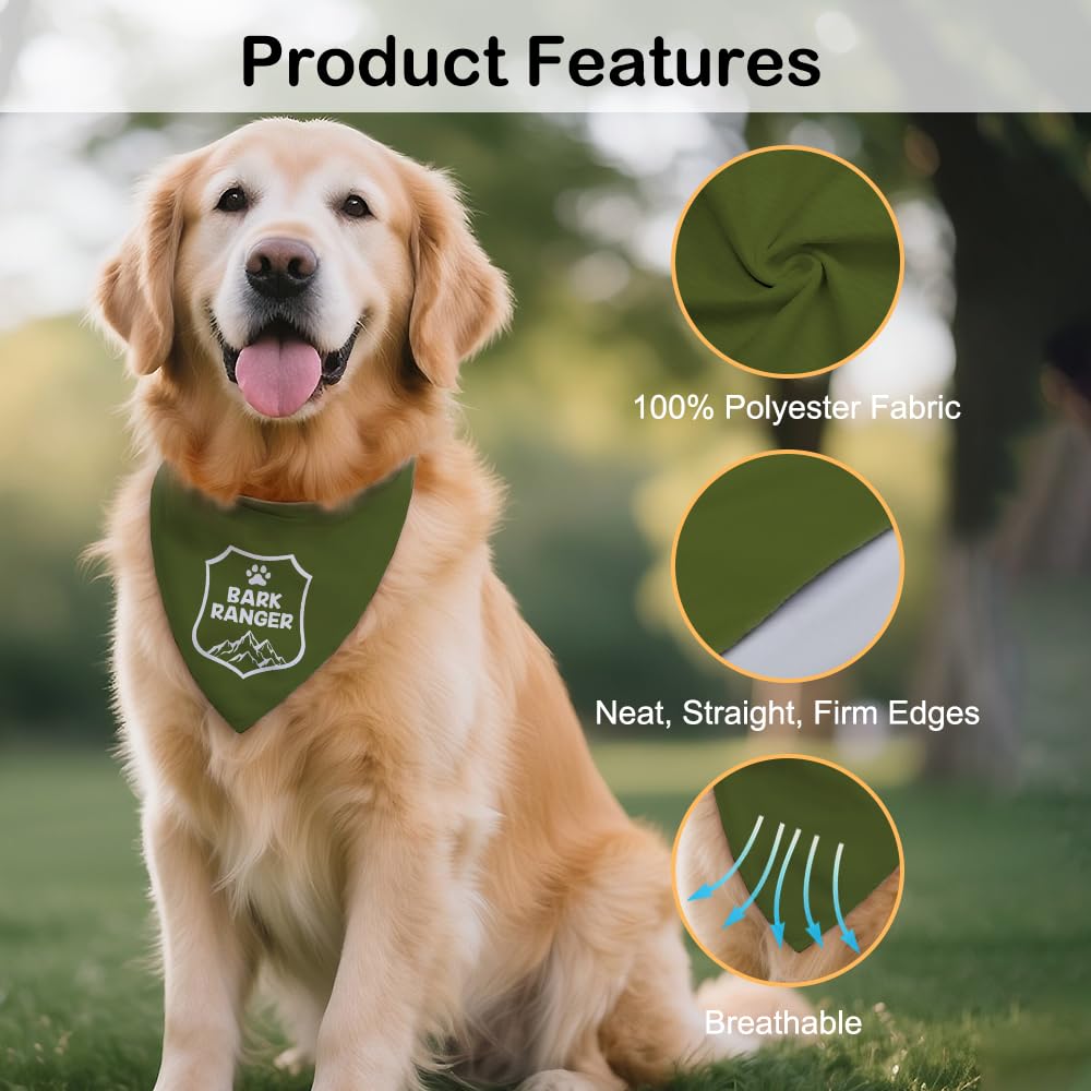 Bandana Bark Ranger vert pour chien, écharpe amusante pour chiot, accessoire photo pour aventure en plein air, randonnée, camping, montagne, bandana amusant pour chiot pour les amoureux des
