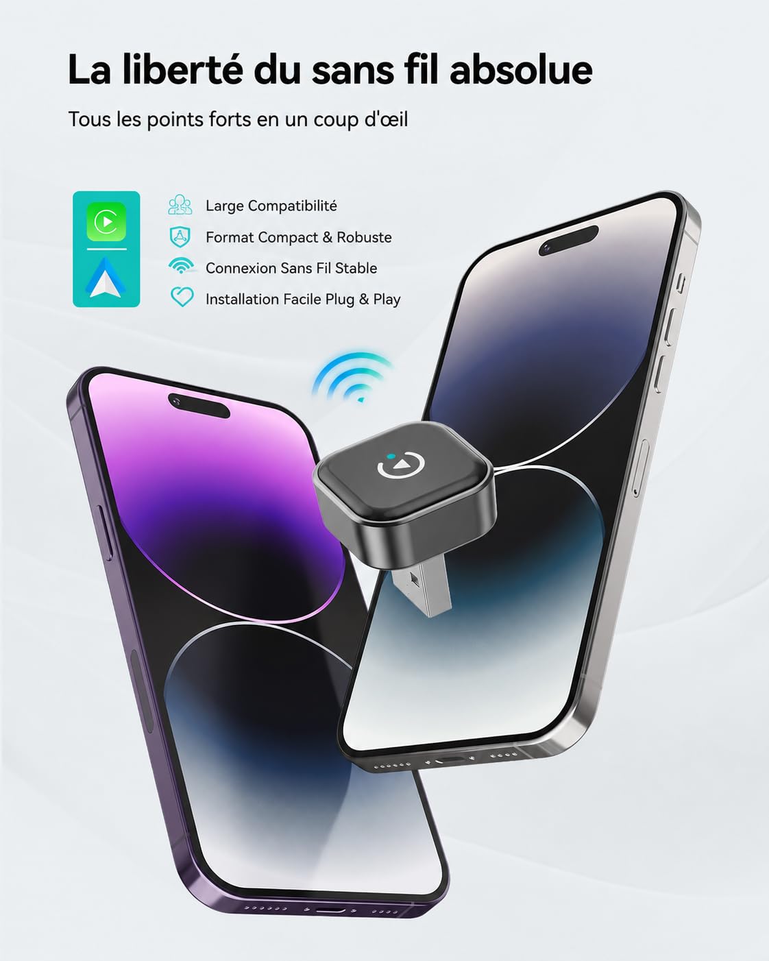 Spedal Adaptateur CarPlay sans Fil 2026 – Ultra Mini 2 en 1 Android Auto sans Fil, WiFi 6 & Bluetooth 5.4, Plug & Play pour la liberté sans Fil, Connexion Automatique Rapide, Stable et sans Retard
