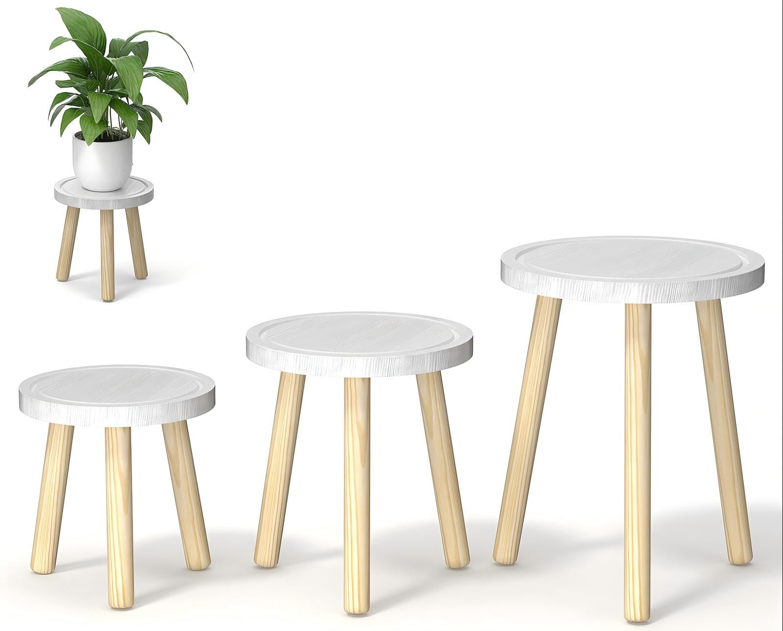 Support de plantes en bois d'intérieur lot de 3 grands tabourets pour salon et bureau