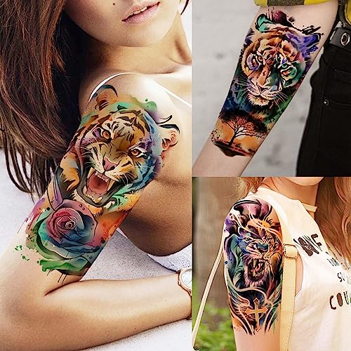 Image of VANTATY 55 Sheets 3D Watercolor Temporary Tattoos For Women Men Adults Kids - Realistic Animal Print, Tribal, Floral, Halloween Designs - Multicolor - Waterproof - Ages 3+