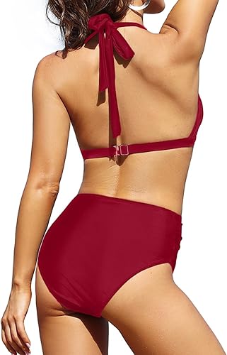 Miniatura 7 de Tempt Me Traje de baño de dos piezas de cintura alta para mujer, con fruncido y control de abdomen