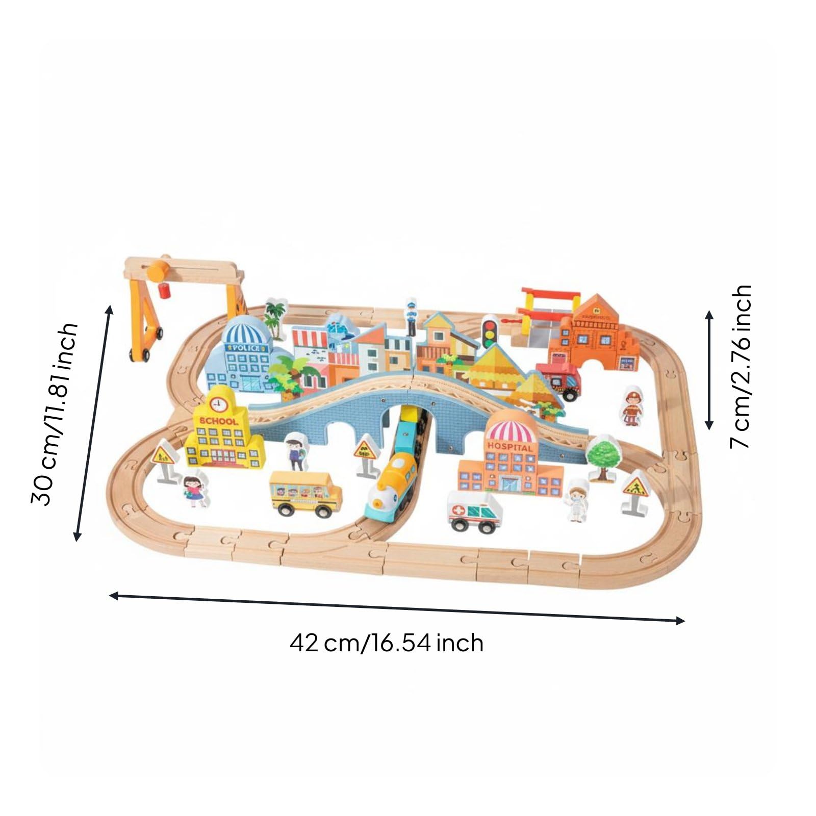 Colcolo Children Building Blocks Treno Giocattolo Binari Legno Città Modulabile con Ponti Segnali Stazione Edifici Figure Legno Resistente con Treno Elettrico