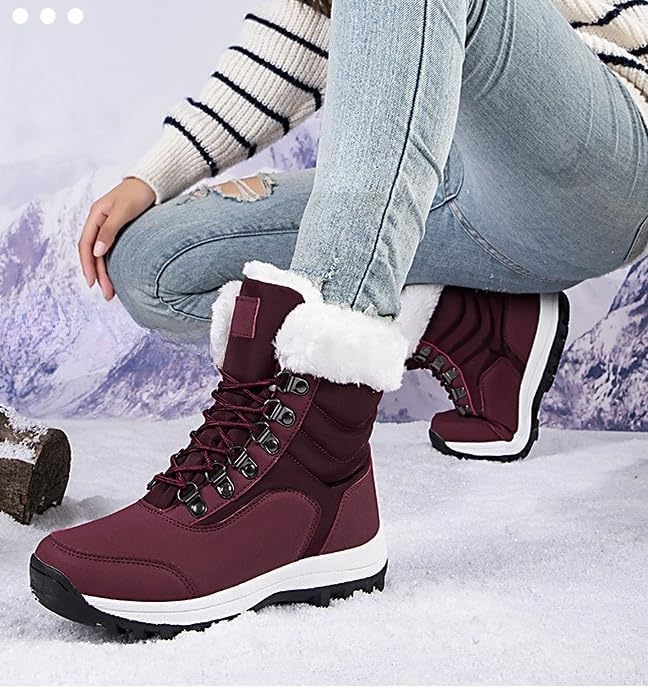 Womens Winter Snow Boots Waterproof Shoes Walking Comfortable Hiking Tennis Booties Fur Mid Calf Warm Lightweight