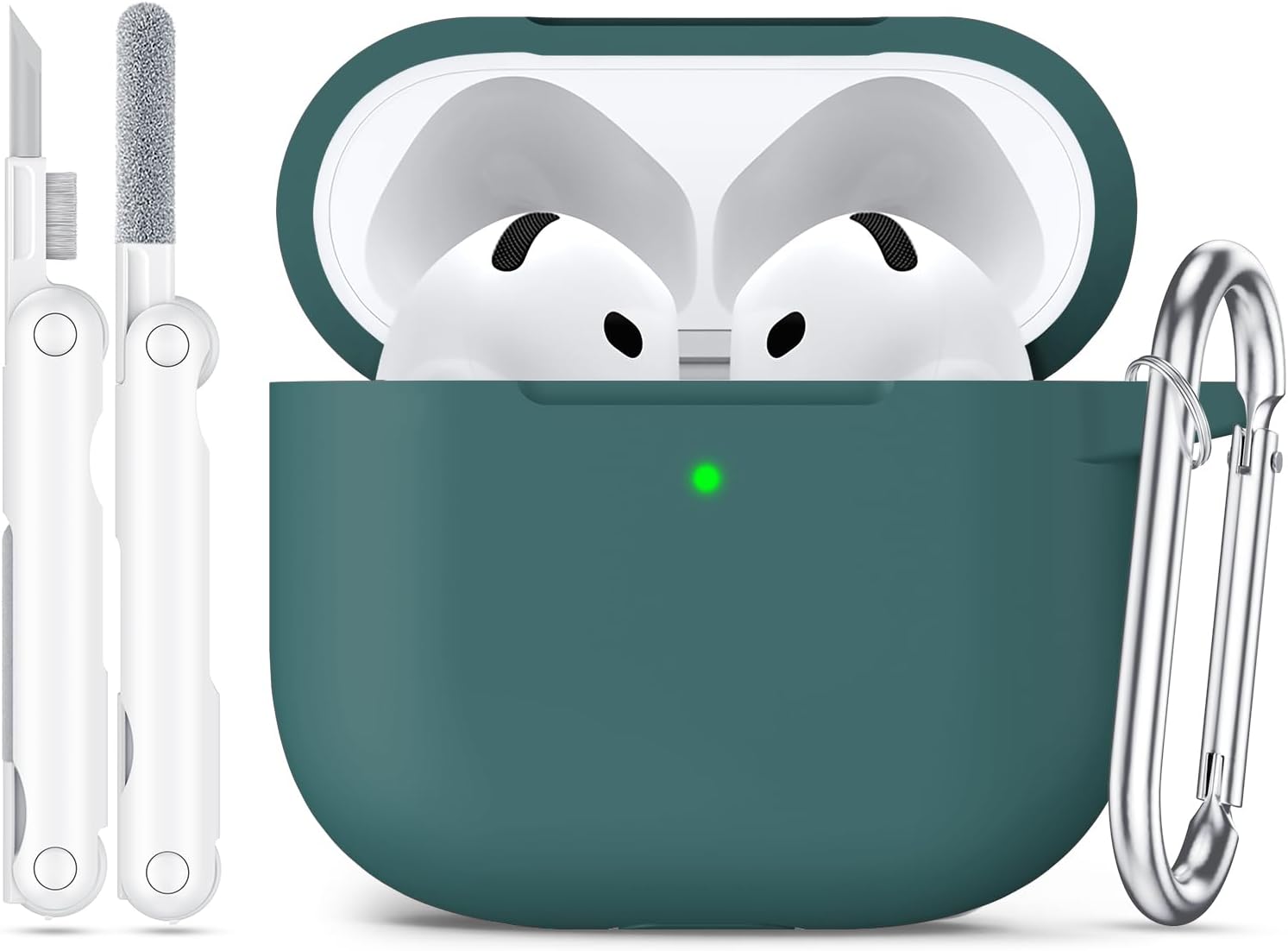 for AirPods 4 Case, protective Soft Silicone Material Made for AirPod 4 Case Generation, Cleaning Kit and a Keychain Suitable for Apple AirPods 4th and AirPods 4 ANC Version(2024) - Dark Green