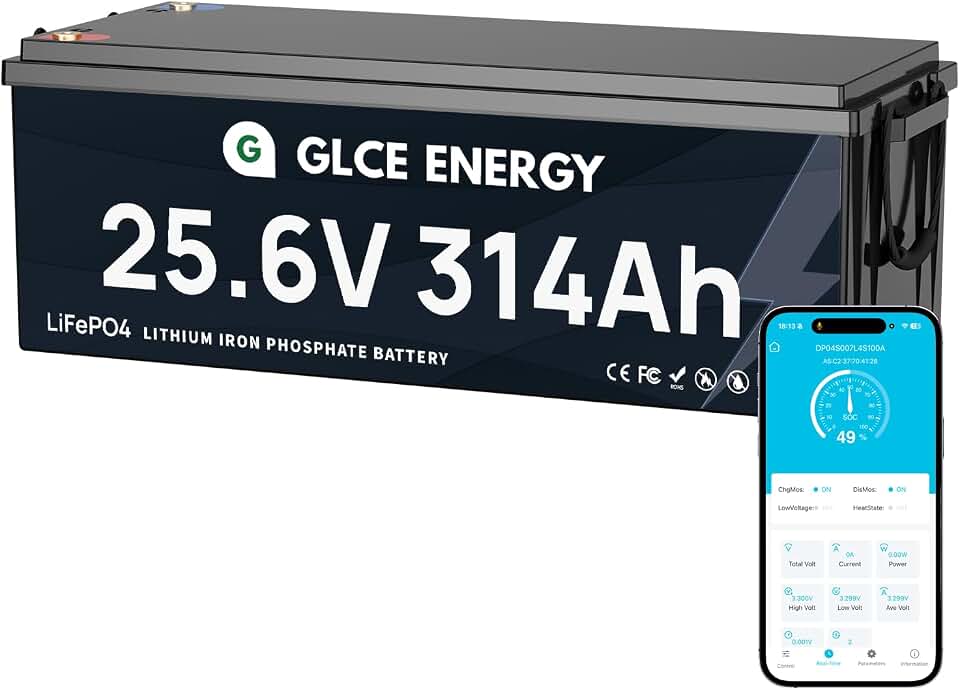 24V 300Ah (314Ah) LiFePO4 Battery, 8.04kWh Lithium Battery with A-Grade Cells and 200A Bluetooth BMS, Supports Series/Parallel Connection, Ideal for Solar Systems, Household Applications