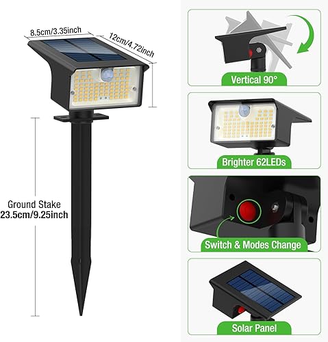 Miniatura 6 de nipify Foco solar, 6 unidades62 LED, sensor de movimiento, blanco cálido, impermeable, para camino de patio al aire libre