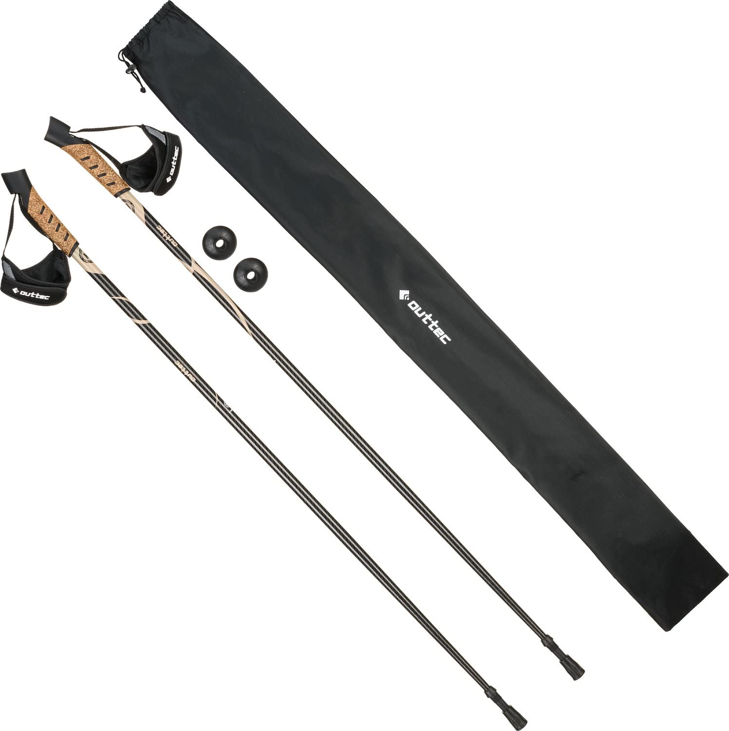 Bâtons de randonnée en Carbone Ultra légers - Bâtons de Marche Nordique avec Bouchon en Caoutchouc 110 ou 115 cm - Bâton de Trekking Monobloc avec Tampon en Caoutchouc pour Homme et Femme