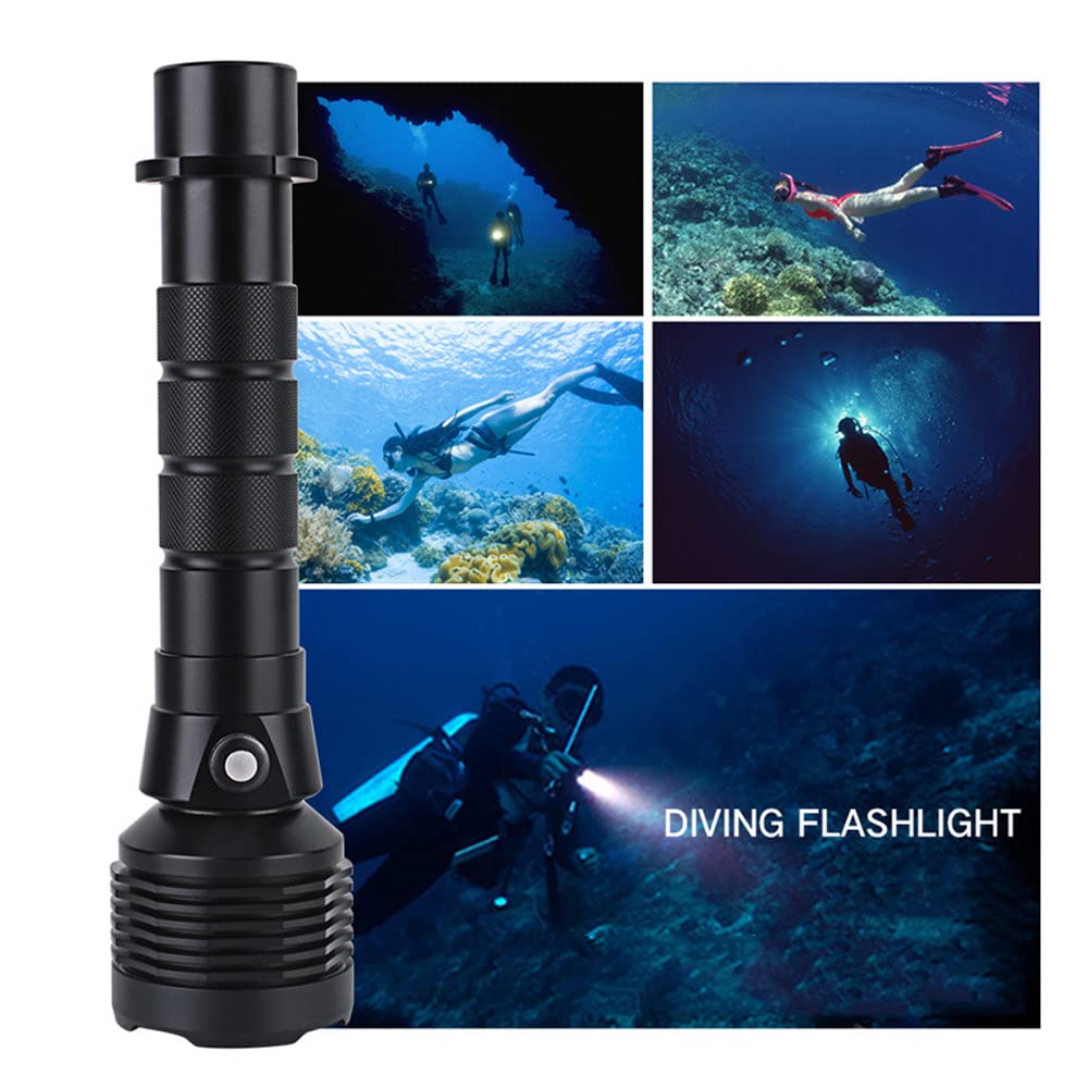 Torcia Subacquea Professionale, HXP70.2 luci Bianche ad Alta luminosità IPX8 per Immersioni subacquee, luci sommergibili per Torcia per Sport subacquei all'aperto (con Batteria)