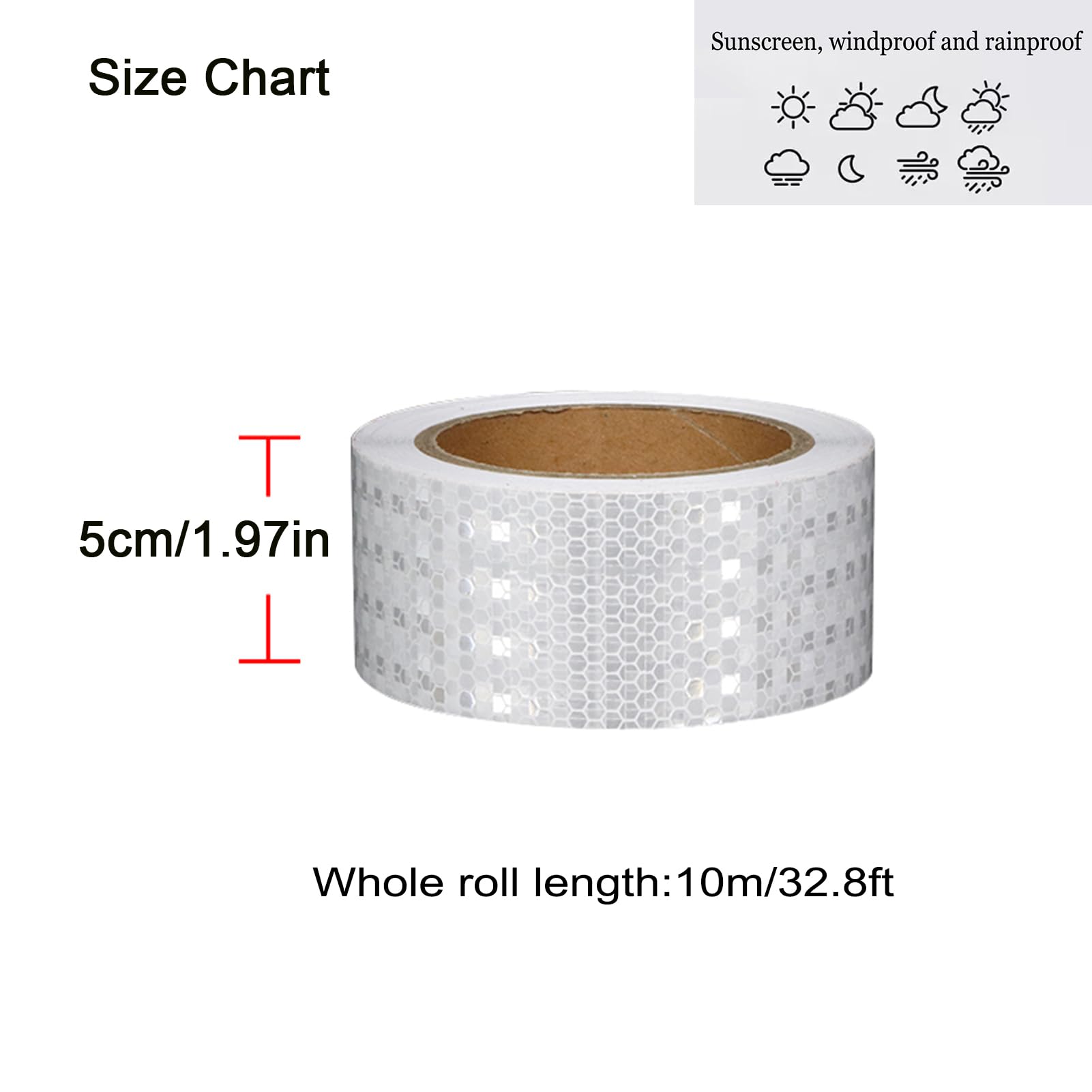 Cinta reflectante de 2 pulgadas x 32,8 pies for exteriores, impermeable, fuerte adhesivo, cinta de advertencia de seguridad, reflector de alta visibilidad, cinta de visibilidad, roja(White)