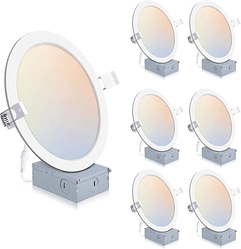 Paquete de 6 luces empotrables de 8 pulgadas con caja de conexiones, 5CCT luces LED empotrables de 8 pulgadas regulables 2700K3000K4000K5000K6000K,