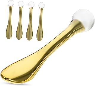 COLLBATH Dispositivo Portátil De 5 Piezas Mini Aplicador De Crema Para Ojos Cuchara Para Crema Para Ojos Uso Diario Aleación De Zinc Para Rostro Y Cuello Color Amarillo
