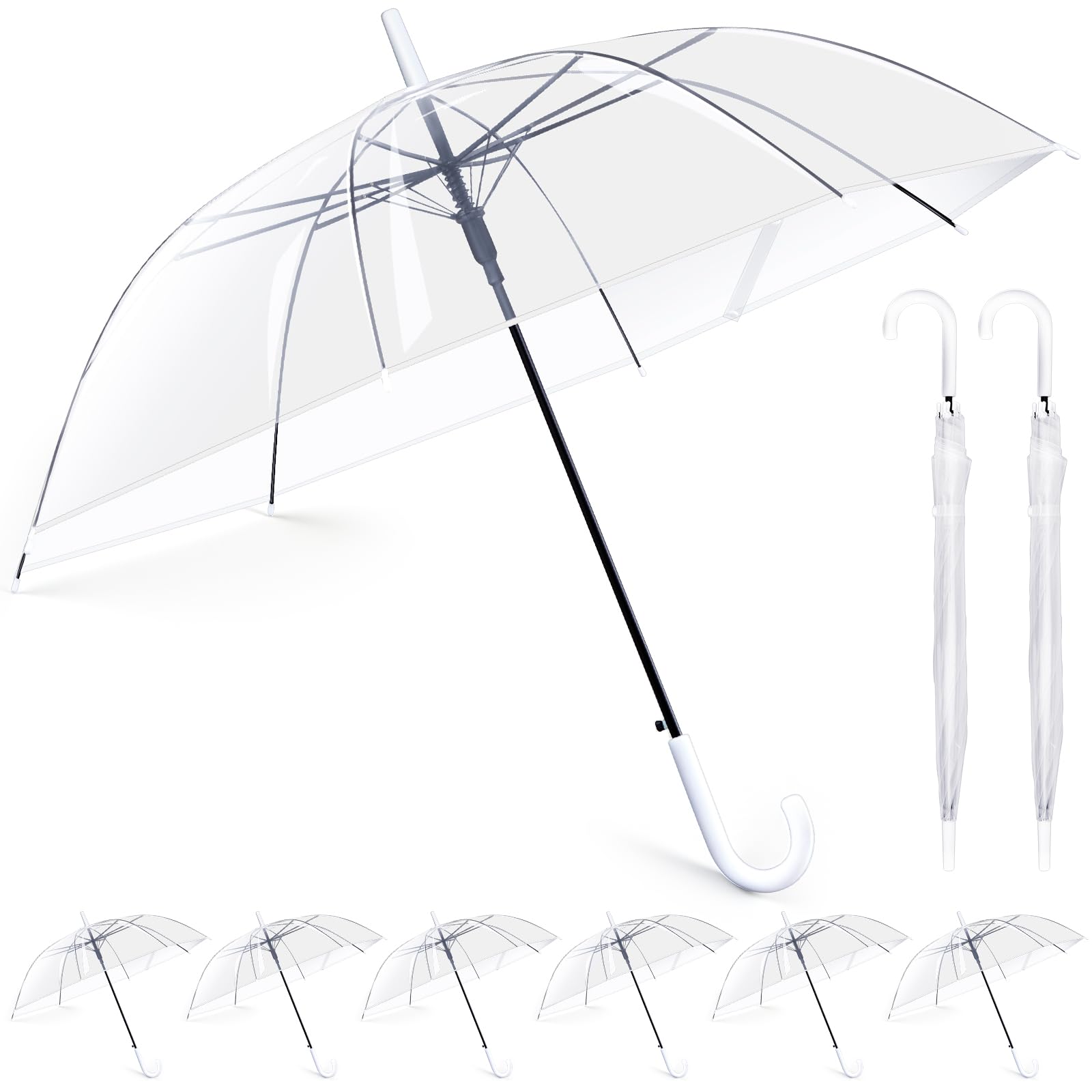 Hestya 8 Stück Transparenter Hochzeitsschirm & Durchsichtige Regenschirm | 102 cm Transparenter Regenschirm Hochzeit für Braut, Brautjungfern - Hochzeitsfotos & Leichter Foto & Dekoschirm
