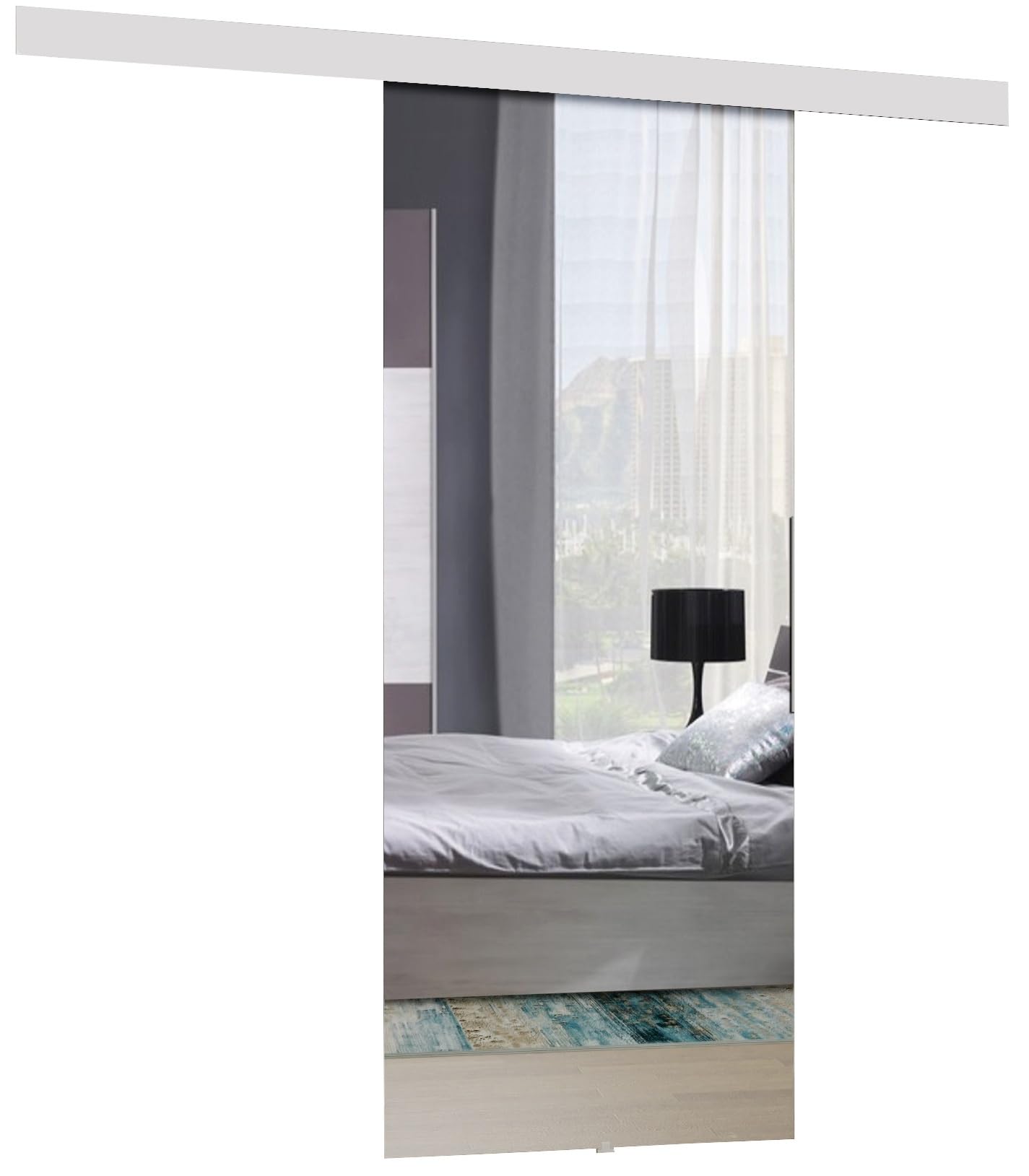 KIER FURNITURE Schiebetür Komplettset - MIRROR - Tür mit Laufschiene - Schiebetürsystem - Raumspartür - Innentüren - Schiebetür - Weiß - 86 x 205 x 1,6 cm