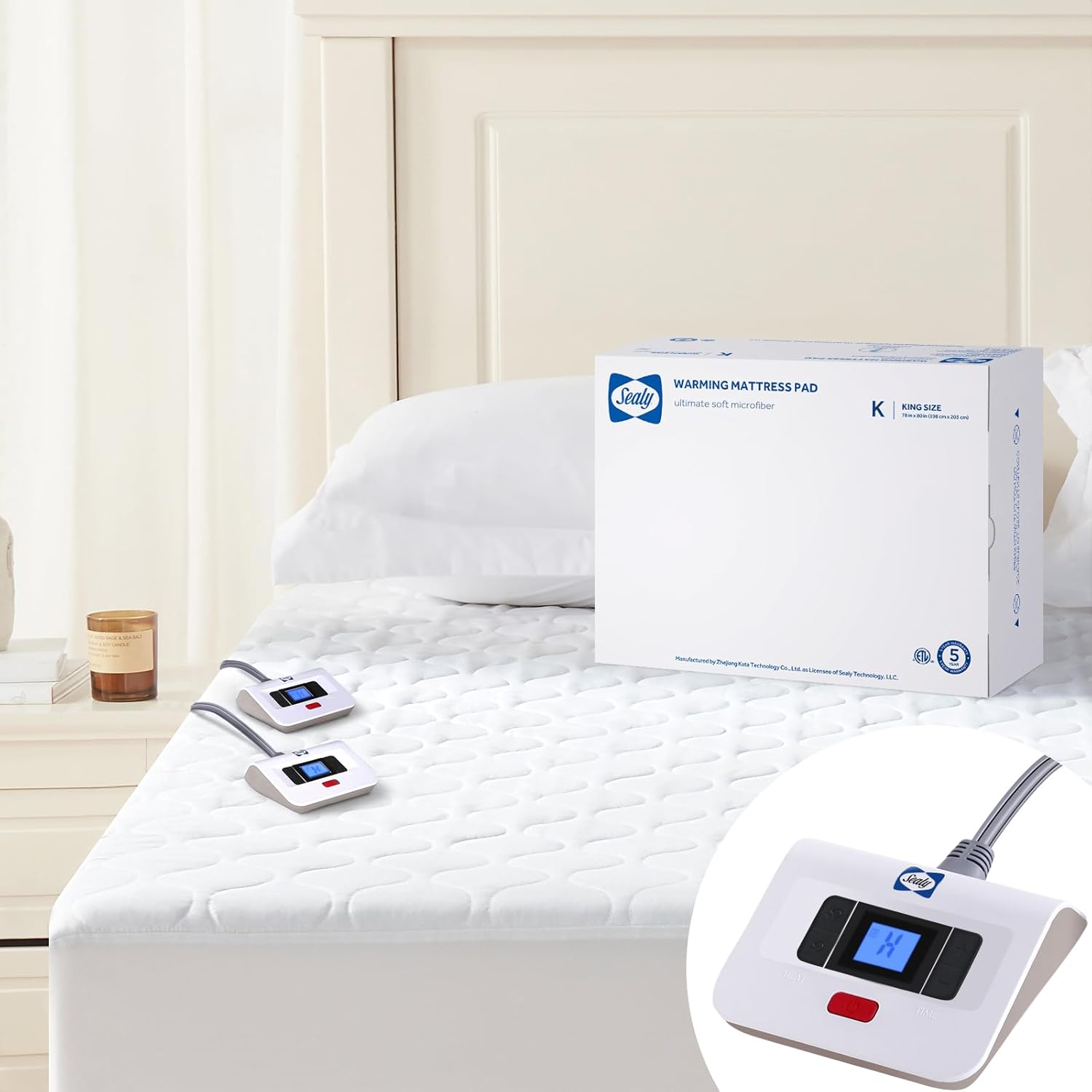 Sealy Heated Mattress Pad King Size, Luxury Quilted