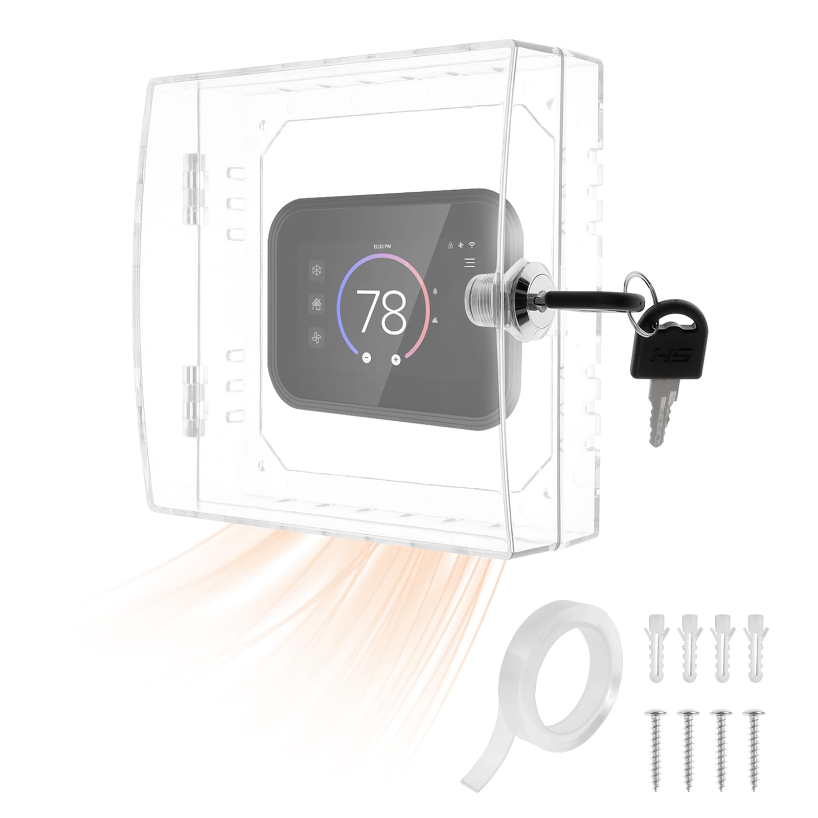 Thermostat Box with Key, Transparent Thermostat Protective Cover, Acrylic Thermostats Guard Box Wall Mounted Universal Thermostats Protector for Restaurants, Home, School(Key type)