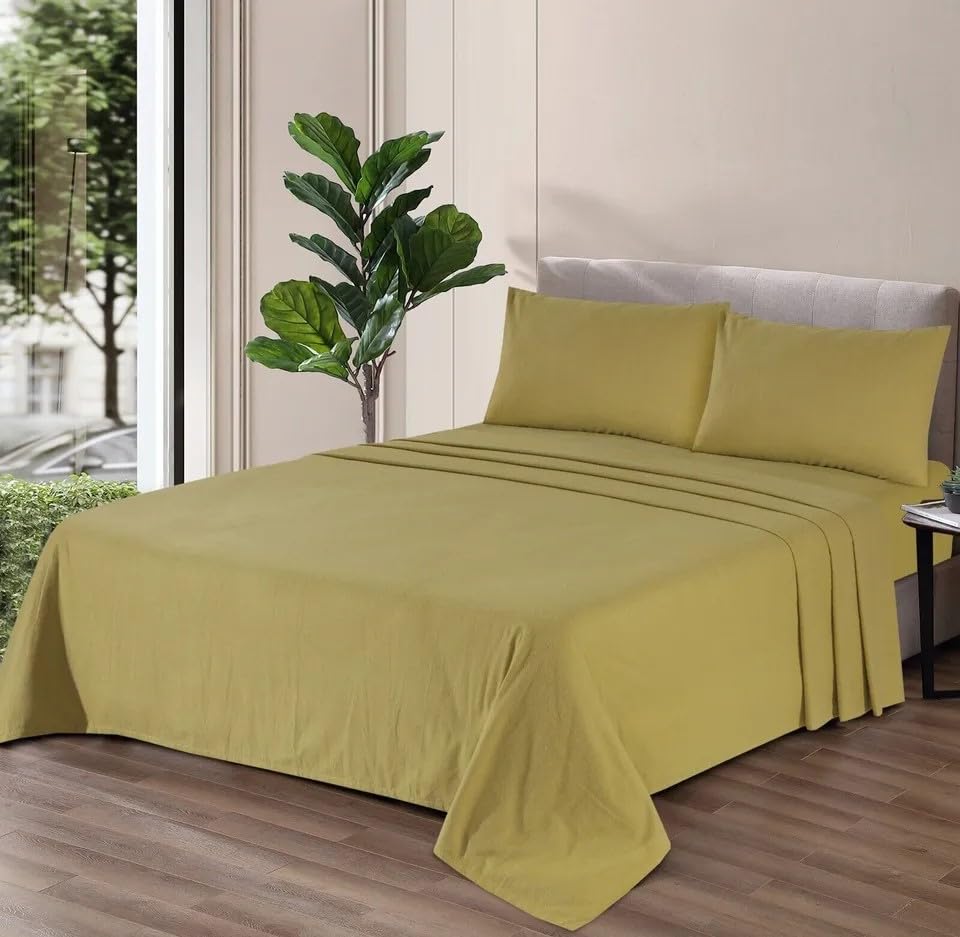 Northren Luxe Extra Deep Thermal Flannelette Fitted & Flat Sheet 100% Brushed Cotton - 32cm/13 inch Super Soft, Cozy, and Warm Bedding (Olive Green, Pillowcase Pair) — image 1