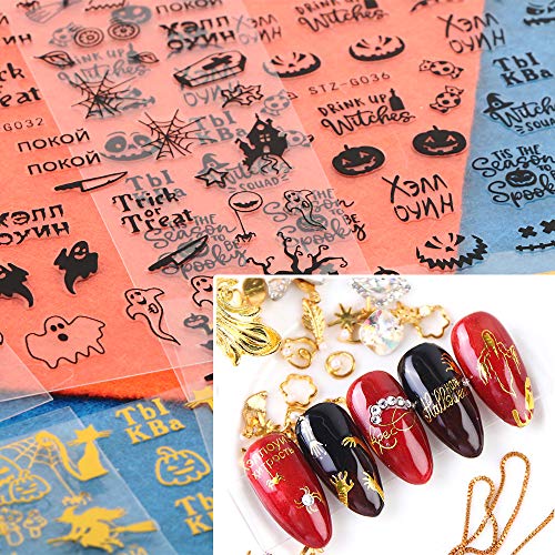 FLOFIA 12 Blatt Halloween Nagelsticker Selbstklebend Nagelaufkleber Nail Art Tipp Sticker Fingernägel Tattoo 3D Design… – Bild 8