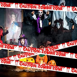 Wancala Halloween Zombie Caution Tape,Hazard Warning Tape,Blood Zone PE Cordon Tape with Bold Font for or Danger Areas Banner Outdoor Indoor Party Decoration, Red White