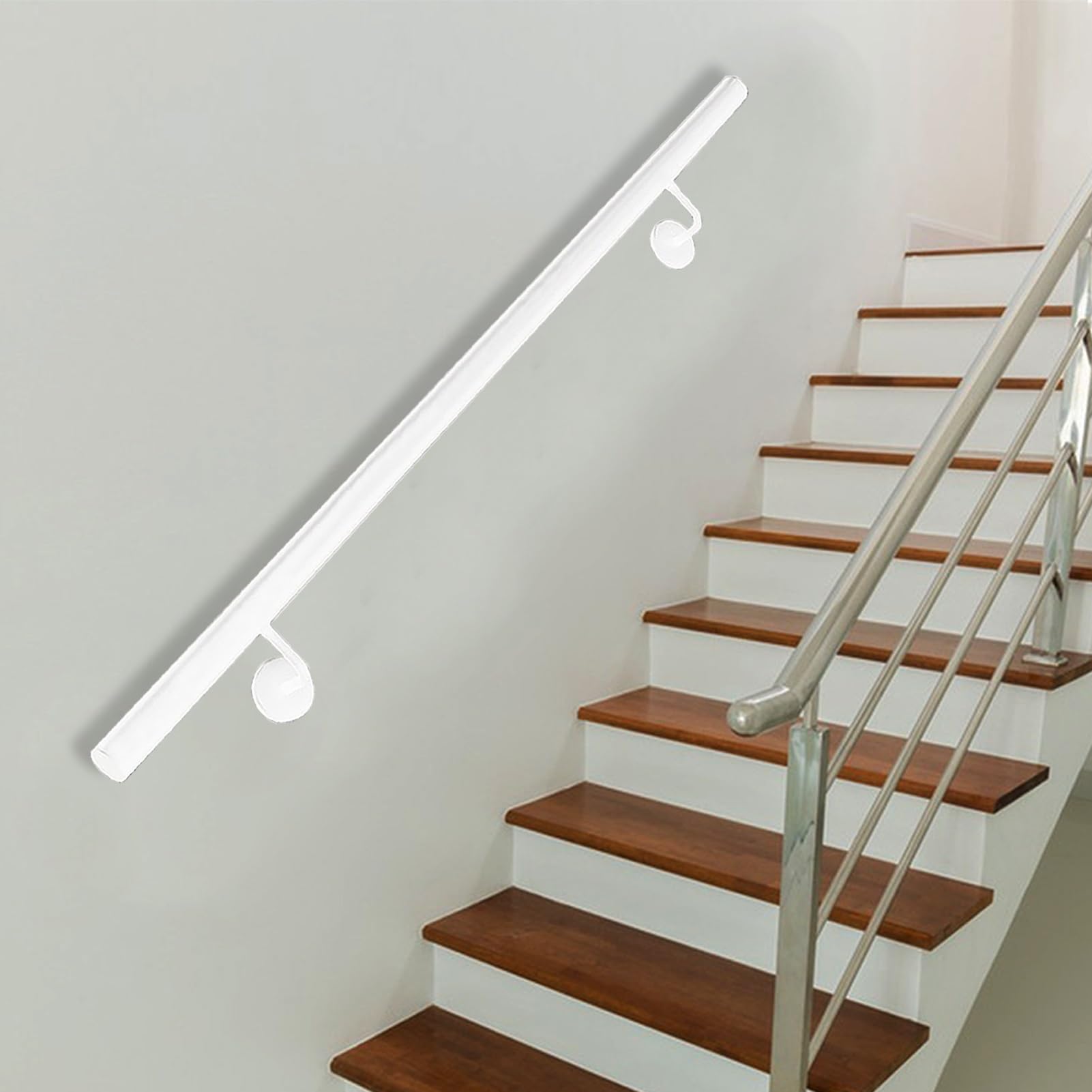FKXSXAZ Industrial Metal Handrails Round Tube Stair Railing for Indoor Outdoor, Wall Mounted Staircase Hand Rail Non-Slip Grab Bar, 30-600cm Complete Kit(12ft/360cm)