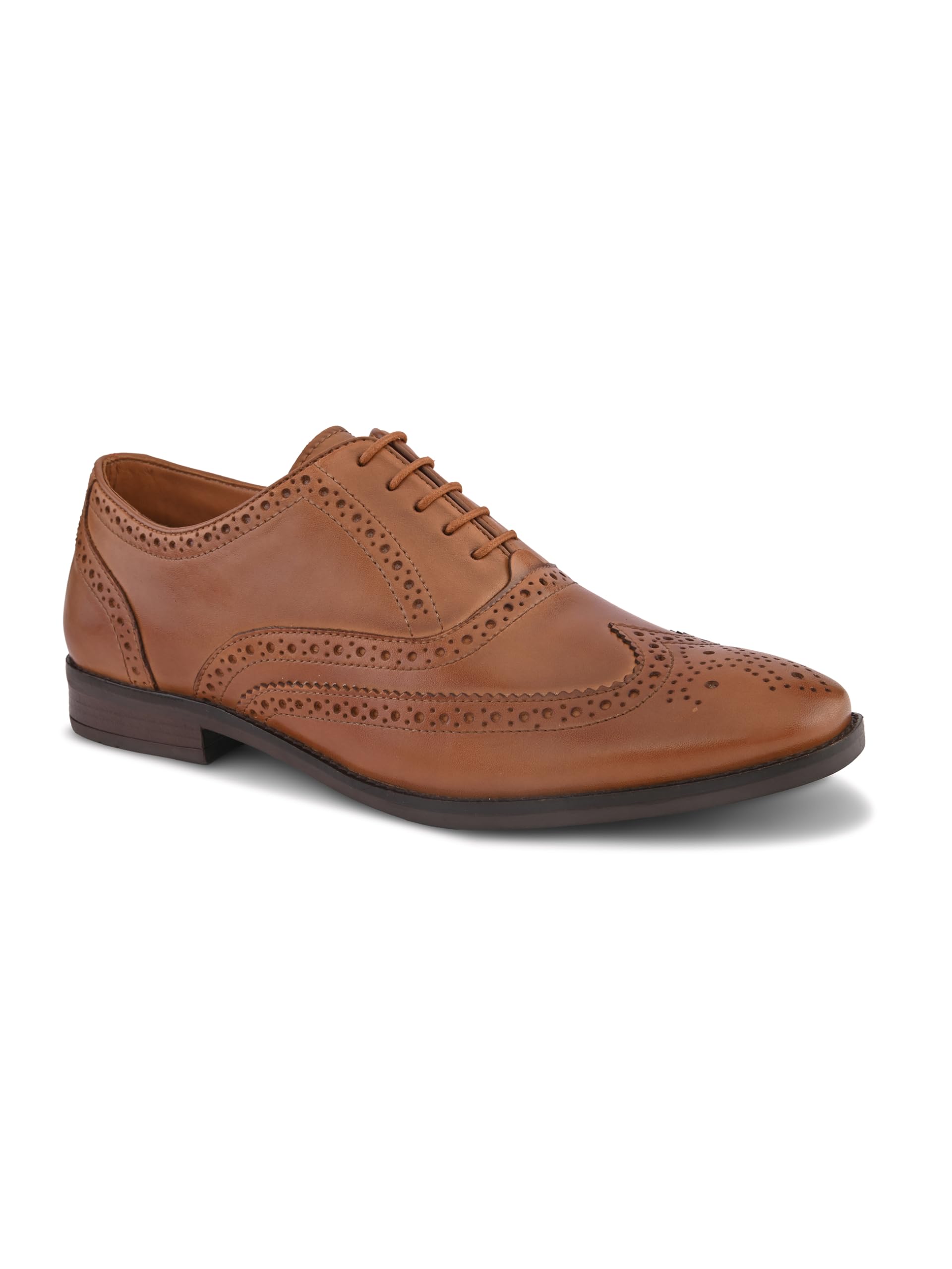 Tan Leather Brogue Shoes for Men-image-8