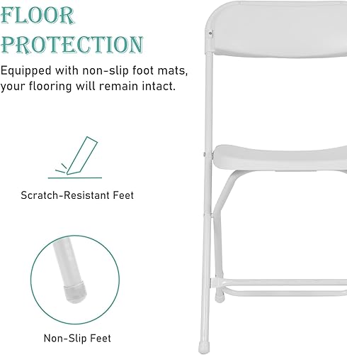 Miniatura 6 de Paquete de 10 sillas plegables de plástico, sillas plegables portátiles apilables para fiestas comerciales con marco de acero de 350 libras para el