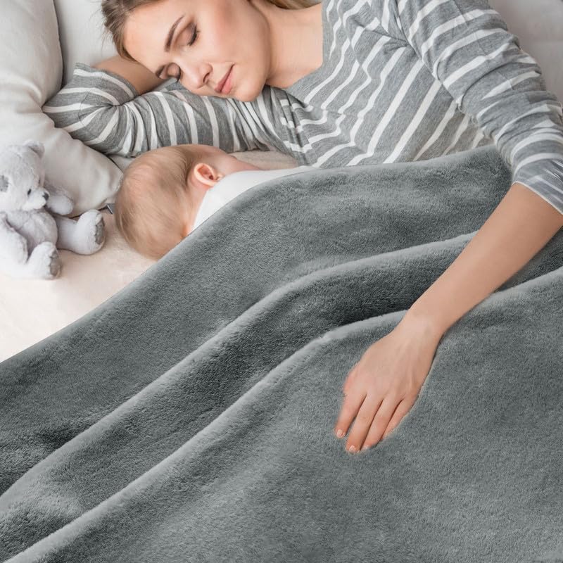 ShowyLive Fluffy Fleece Blanket Sofa Bed Throw Flannel 1000gsm Thick Blanket for Sofa Couch Recliner Cotton Plush Soft Breathable Washable Throw Blanket for Winter Autumn (Dark Gray - Image 2
